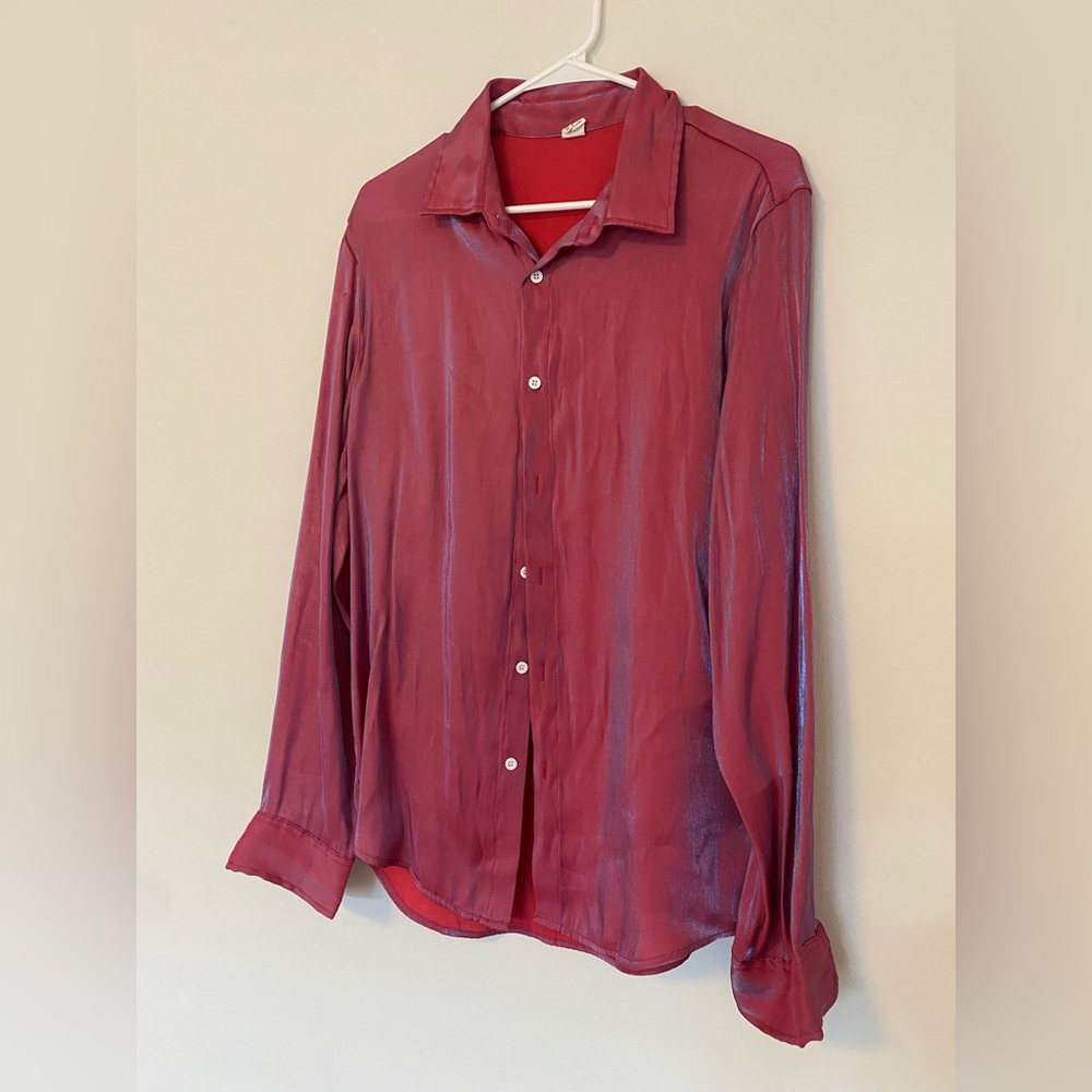 Pink Iridescent Long Sleeve Button Up